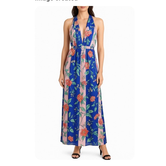 Express Women's Floral Striped Halter Maxi Dress Summer Vacation XL - Picture 1 of 6